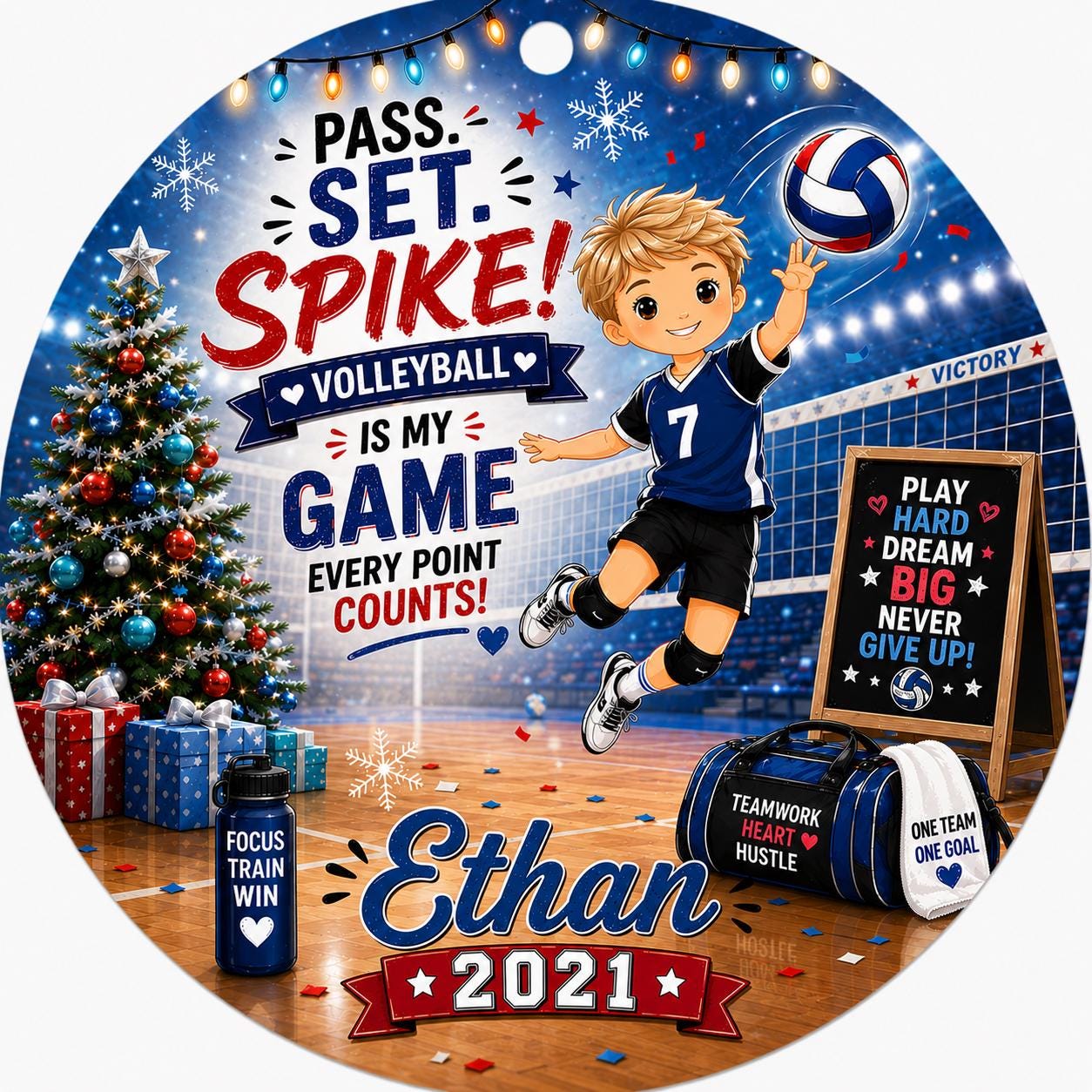 Boys Volleyball Ornament, Custom Sports Keepsake, Athlete Holiday DecorPersonalized