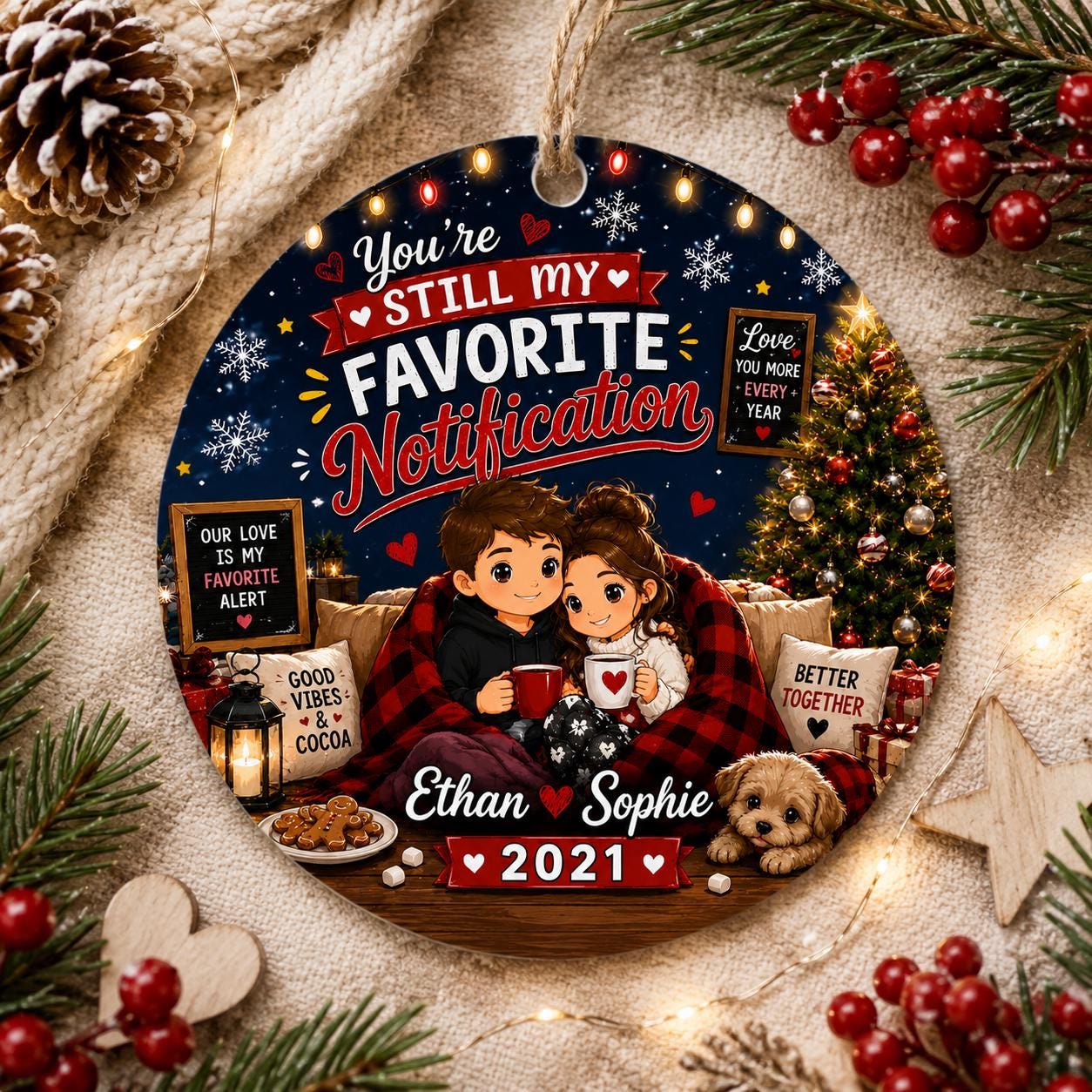 Couple Christmas Ornament, Romantic Keepsake, Boyfriend Girlfriend Gift, Cozy Love KeepsakePersonalized