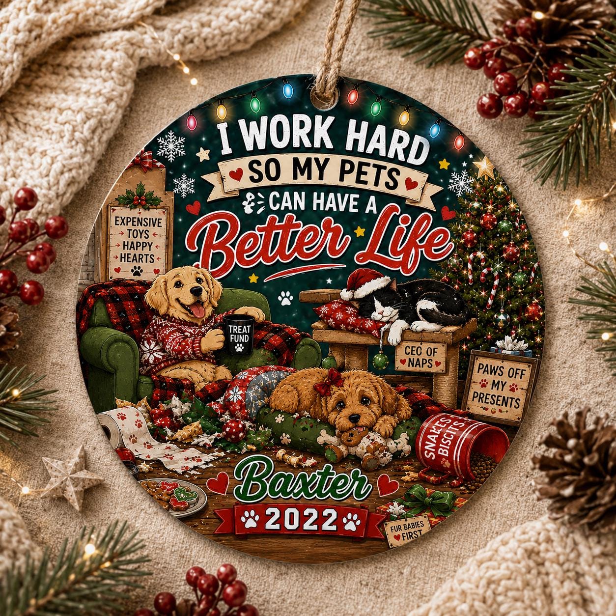 Pet Christmas Ornament, Dog Cat Fur Baby Keepsake, Funny Pet Parent GiftPersonalized