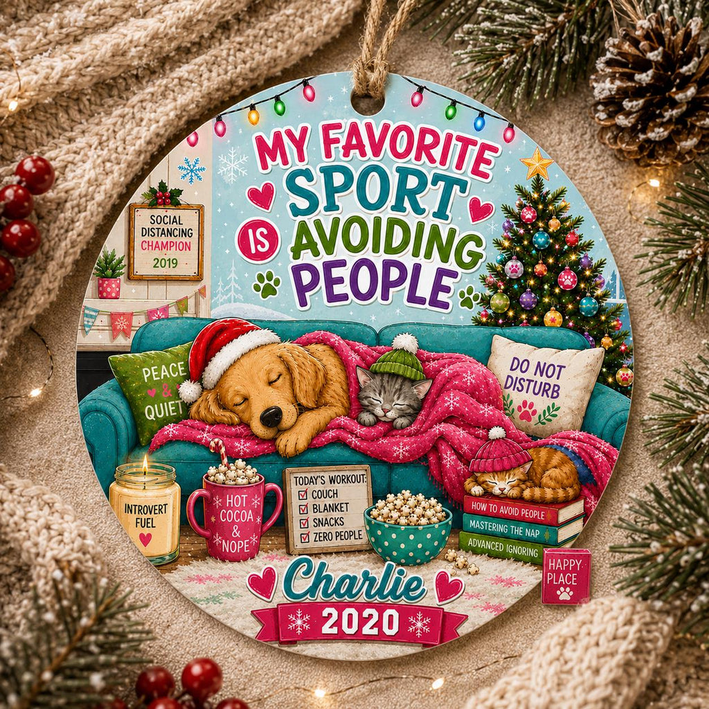Introvert Christmas Ornament, Cozy Winter Dog Cat Lover KeepsakePersonalized