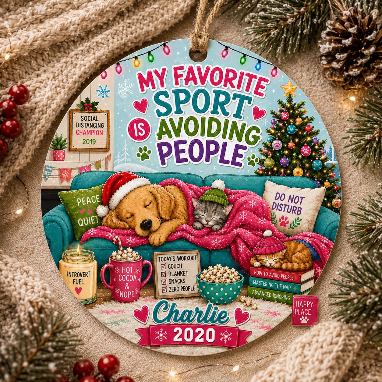 Introvert Christmas Ornament, Cozy Winter Dog Cat Lover KeepsakePersonalized