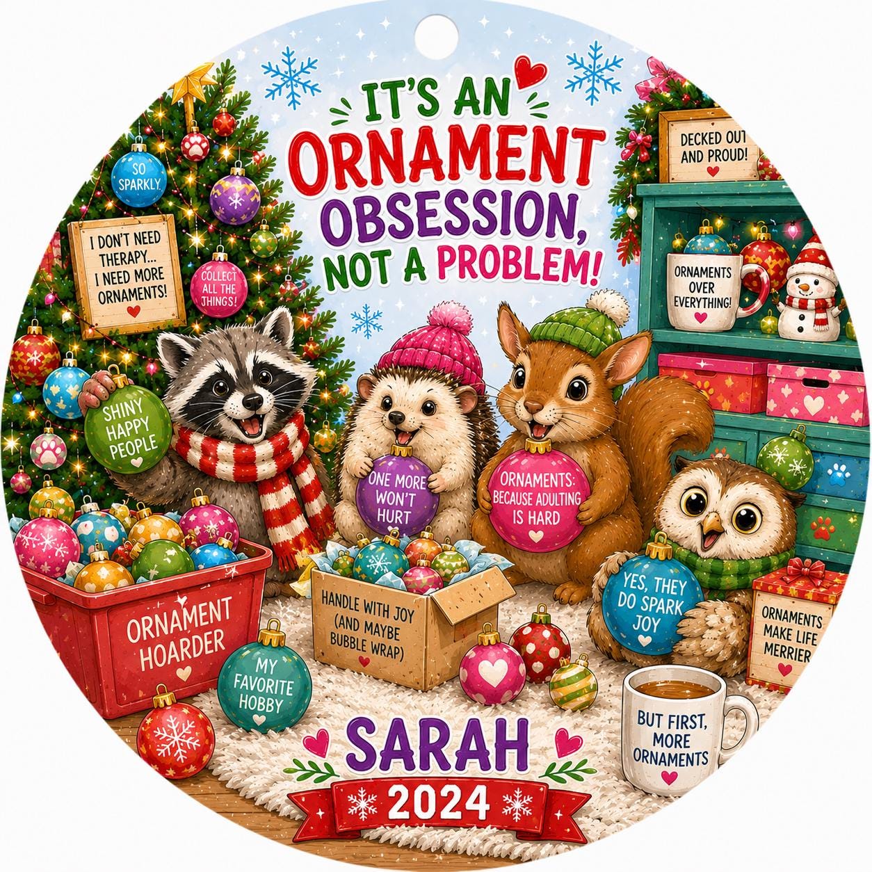 Christmas Ornament, Collector, Woodland Animals, "Ornament Obsession" QuotePersonalized