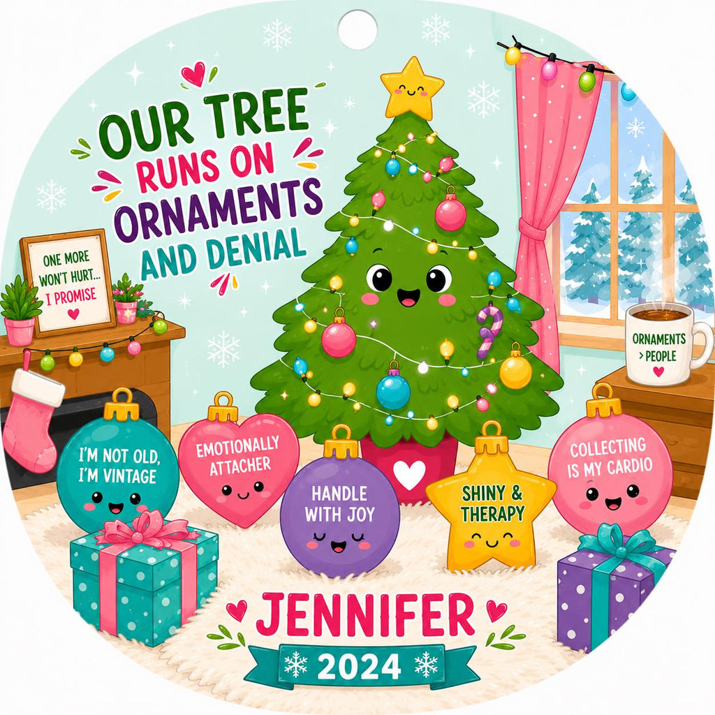 Christmas Ornament, Funny Ornament Lover, Tree Runs On Ornaments And Denial, Custom Name YearPersonalized