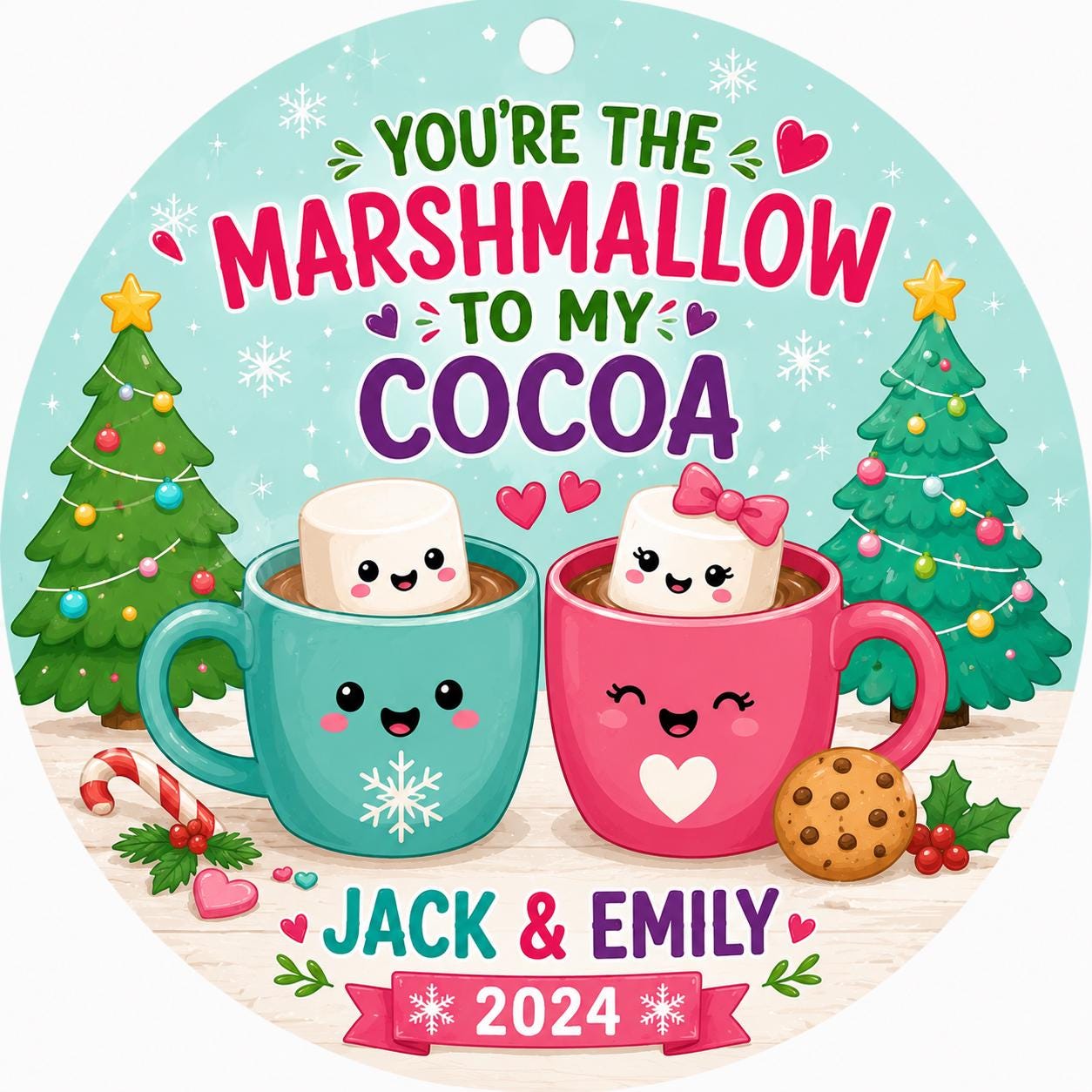 Couple Ornament, Marshmallow Cocoa Christmas Keepsake, Kawaii Hot Cocoa Mug GiftPersonalized