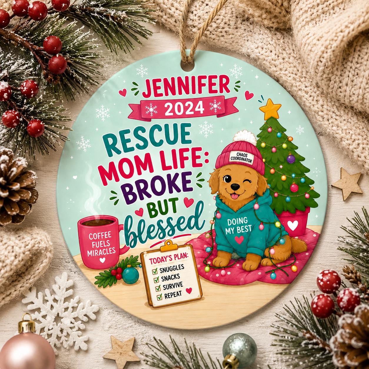 Ornament for Dog Mom, Rescue Dog Keepsake, Pet Lover Holiday GiftPersonalized