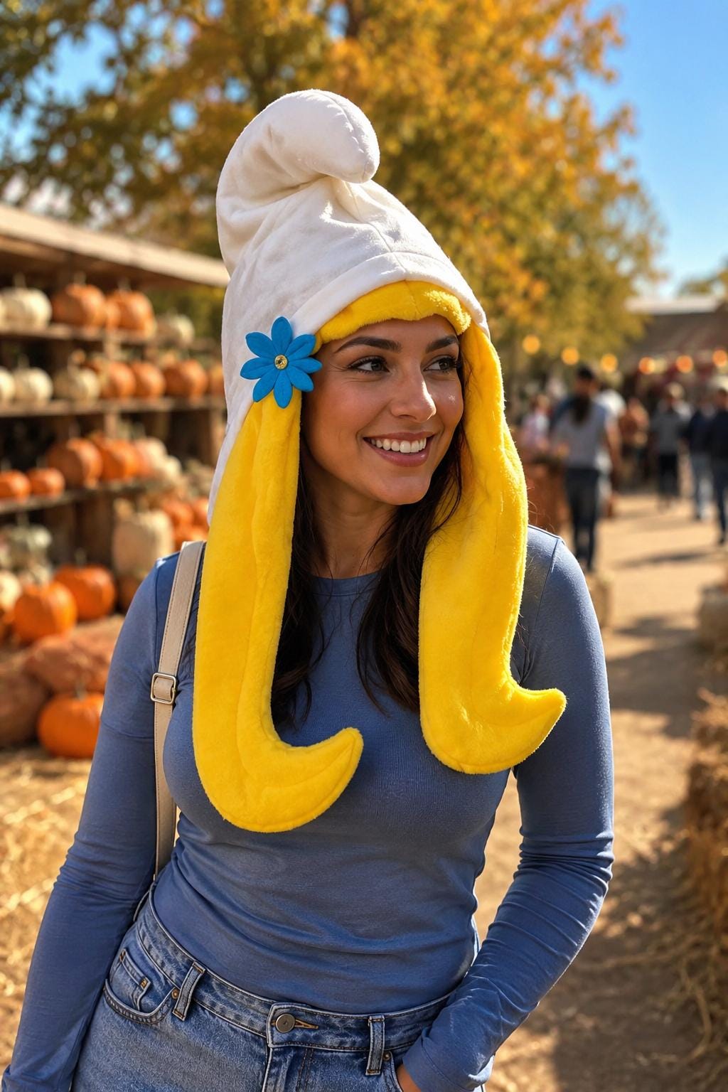 Smurfette Hat Wig Halloween Costume , Blue Character Hat Costume, Cartoon Inspired Halloween Accessory, Fantasy Cosplay Hat