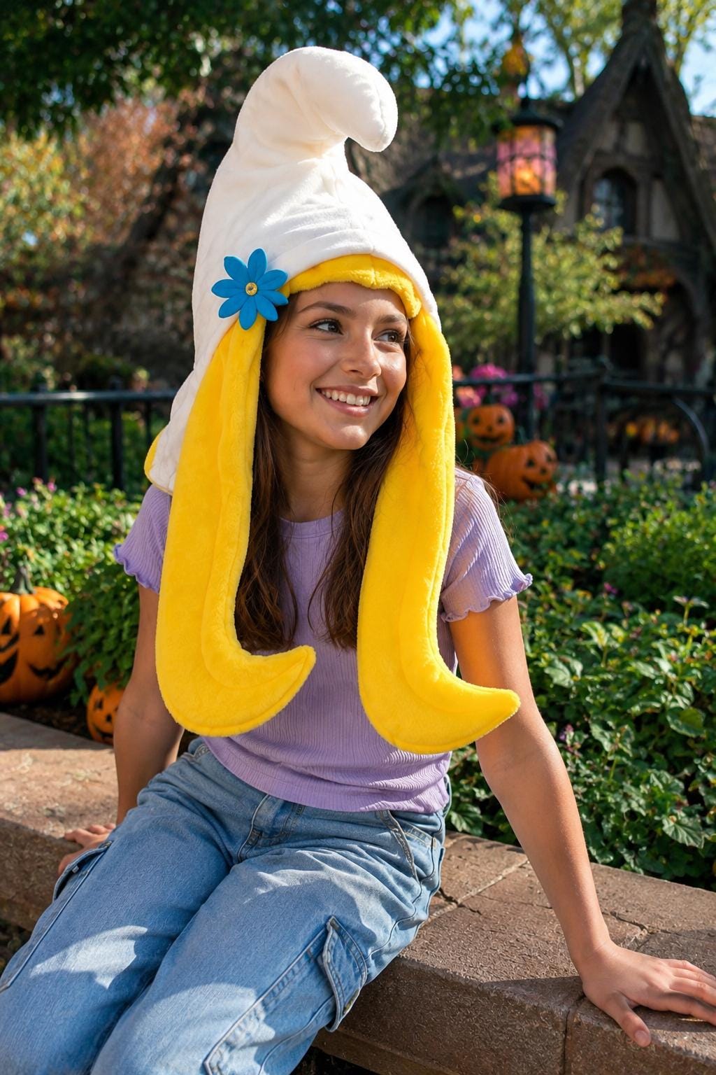Smurfette Hat Wig Costume, Fleece Blue Character Accessory, Fantasy Cosplay Headwear