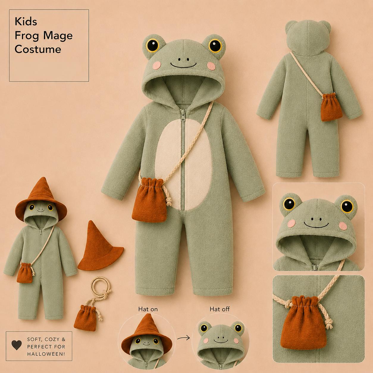 Kids Frog Mage Wizard Halloween Costume Outfit for Boys and Girls