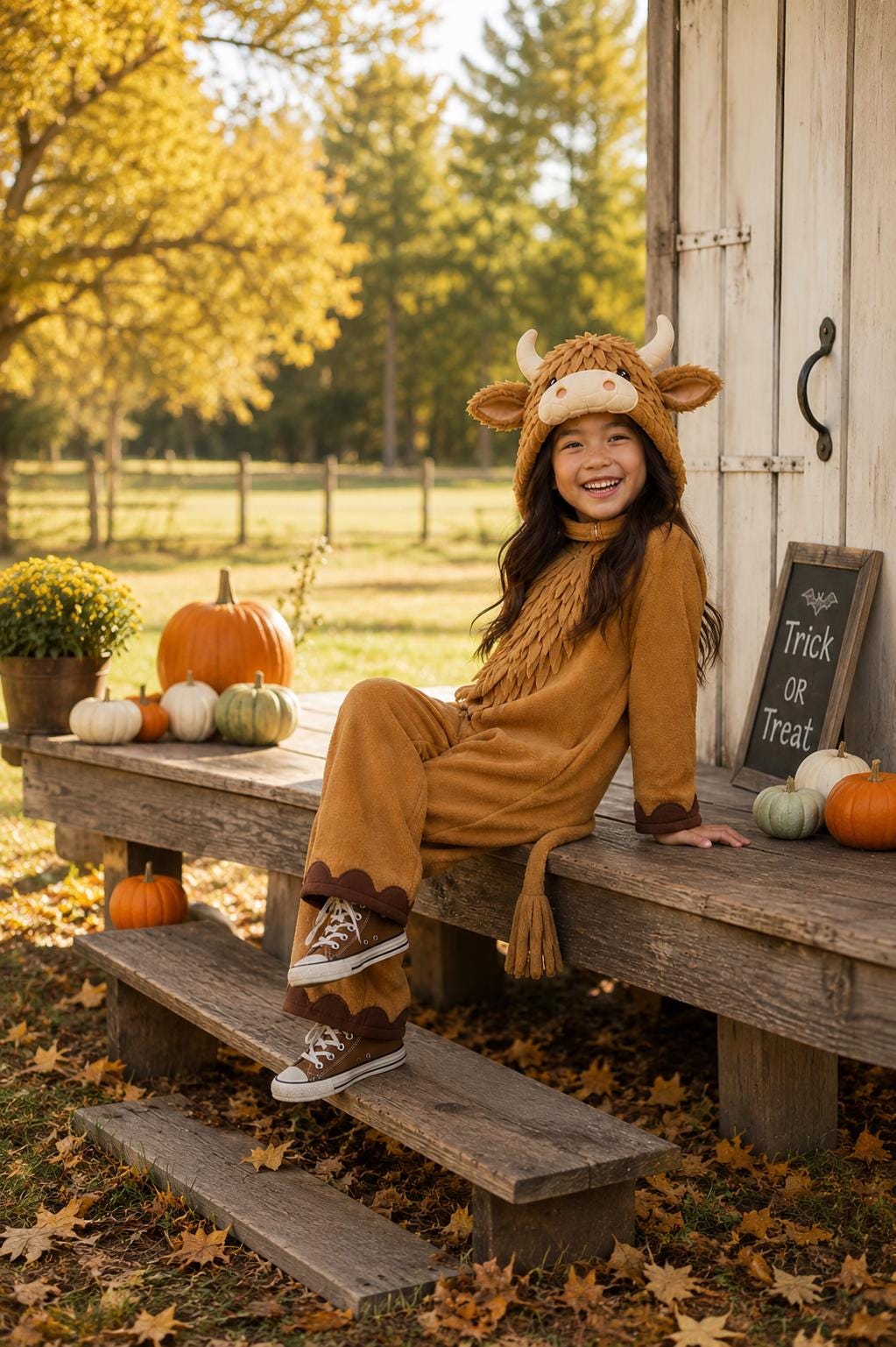 Kids Highland Cow Fleece Costume, Cozy Animal Onesie, Farm Halloween Outfit