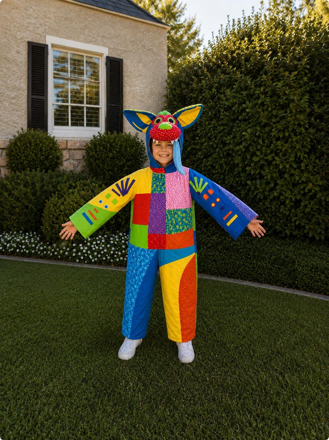 Kids Patchwork Wolf Dog Costume, Woodland Animal Halloween Outfit