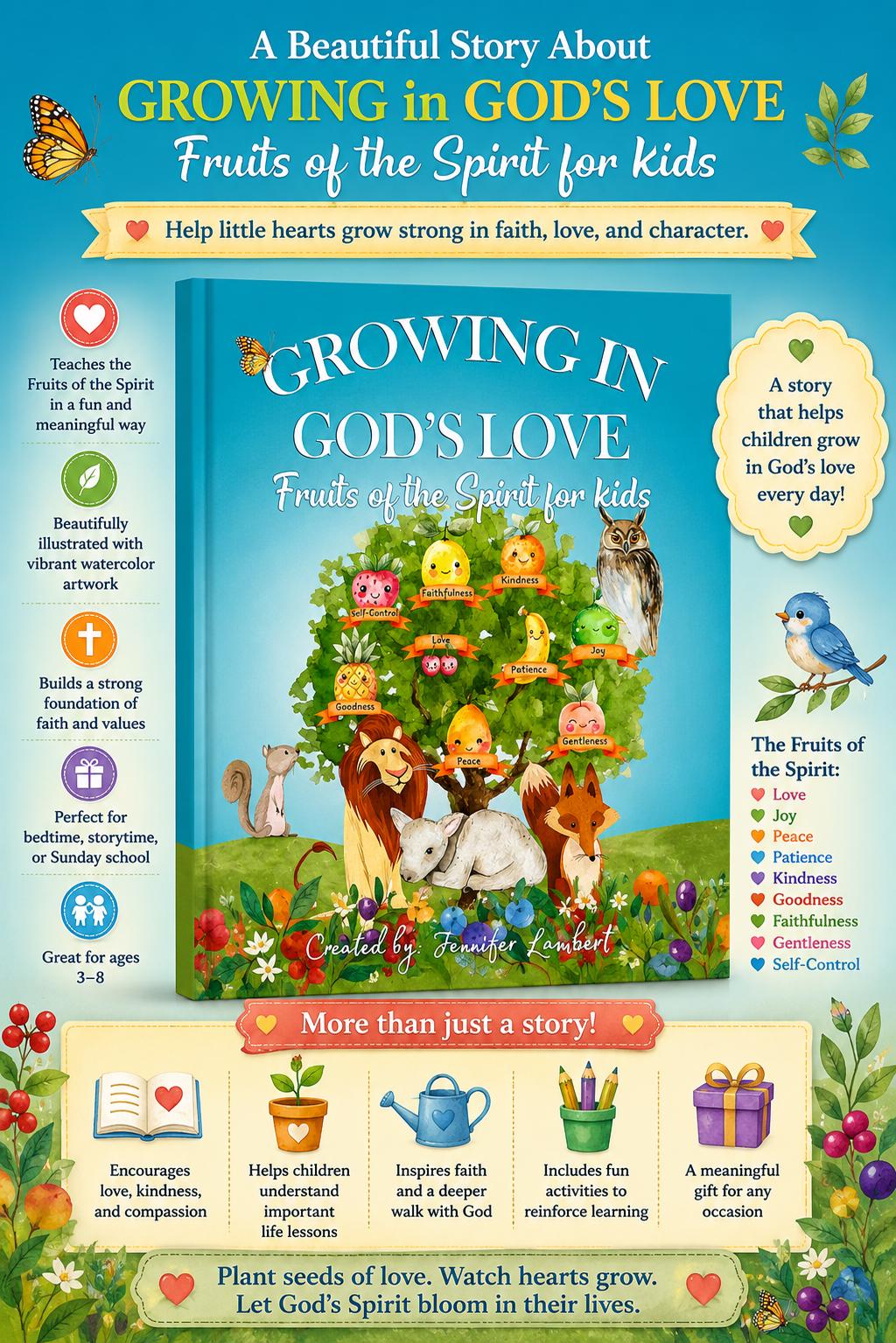 Growing in God’s Love Fruits of the Spirit for Kids, Christian Children’s Book, Signed Faith Based Story Gift