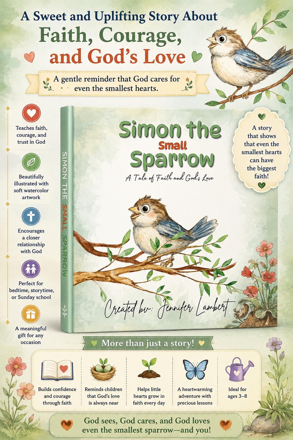 Simon The Small Sparrow, Christian Children’s Book About Faith, Signed Personalized Story Gift for Kids
