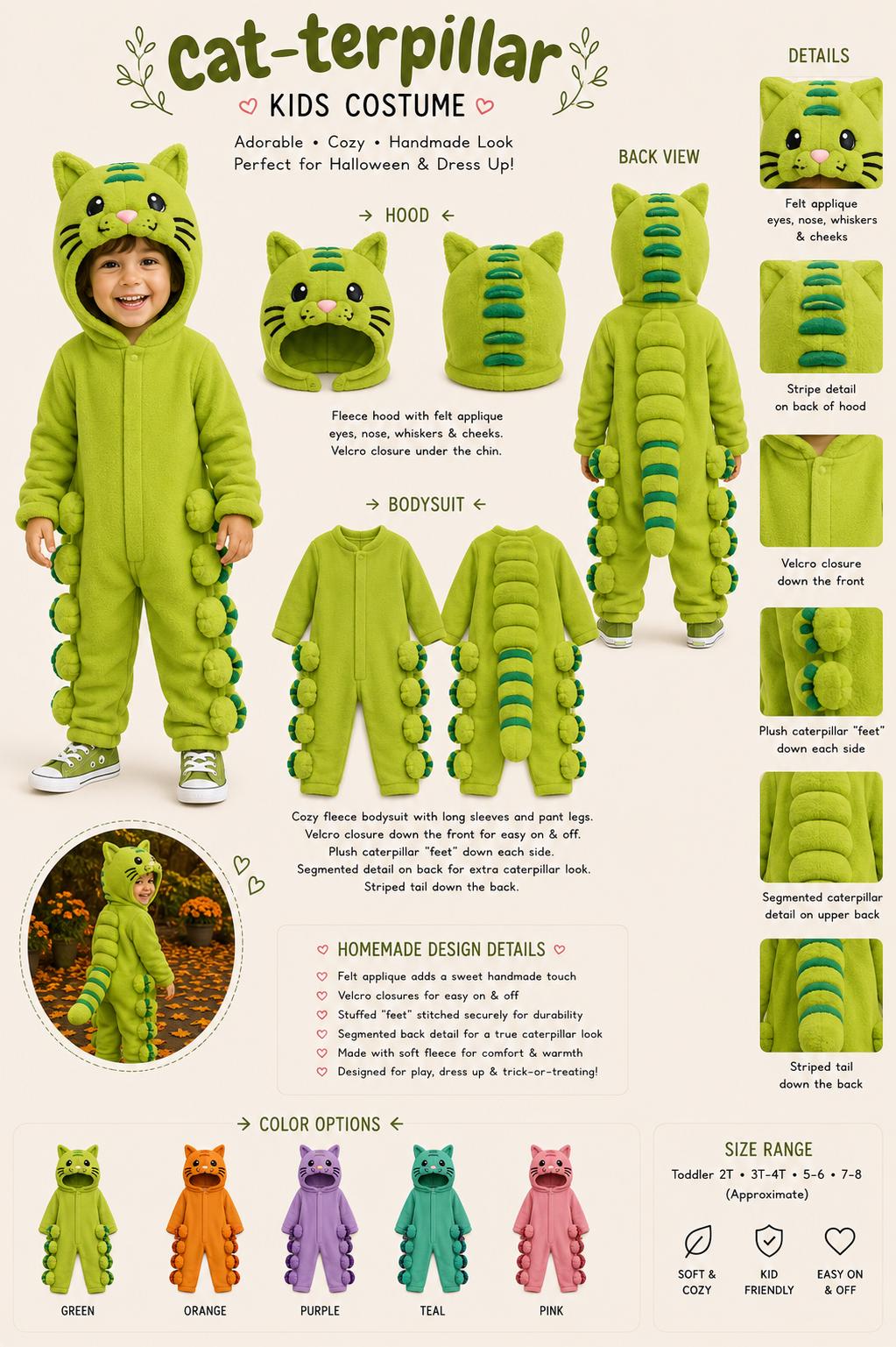 Cat-terpillar Kids Halloween Costume, Caterpillar Cat Costume for Children