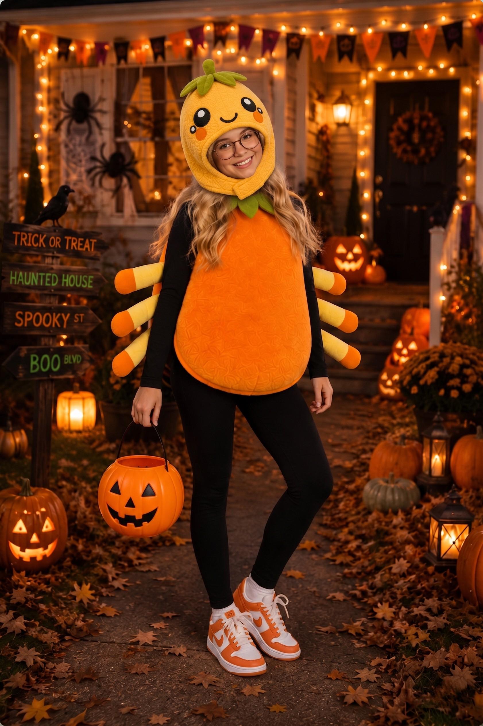 Orange Spider Costume for Kids, Cute Citrus Halloween Costume, Plush Orange Spider Outfit
