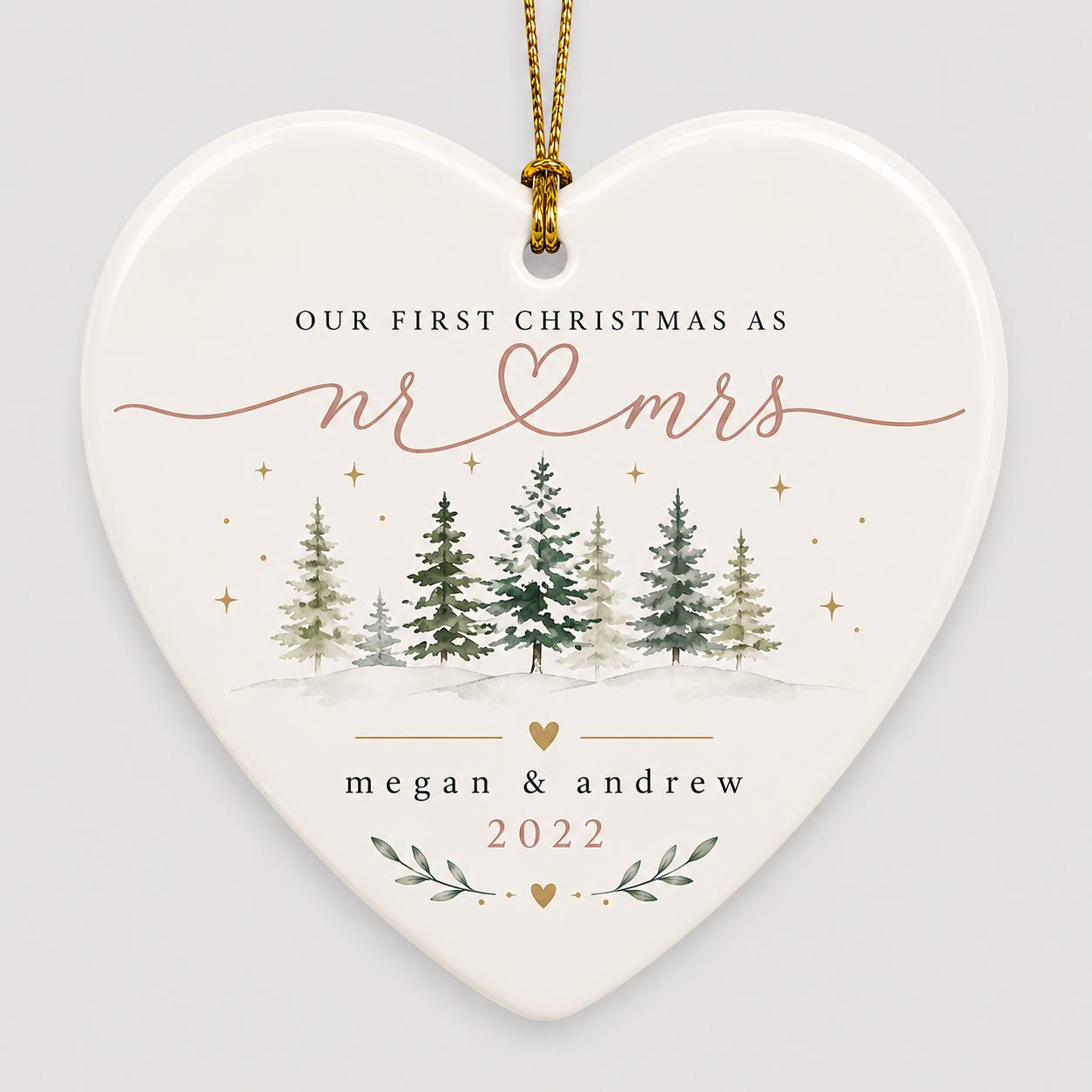 Our First Christmas Married Ornament, Mr and Mrs Ornament, Housewarming Couple Ornament, Newlywed Christmas Gift, Wedding Keepsake Ornament