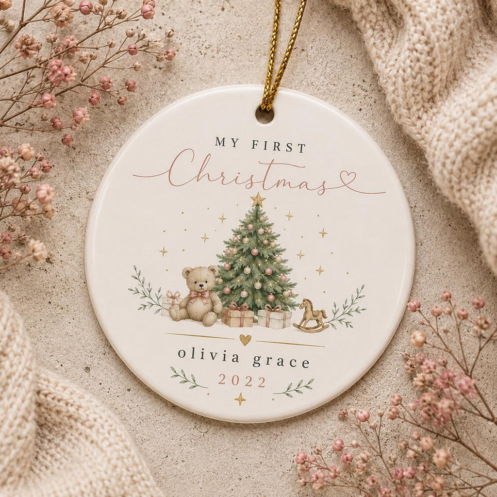 Girl Baby’s First Christmas Ornament, Baby Girl Keepsake Ornament, Custom New Baby Gift with Name, Baby Christmas Ornament