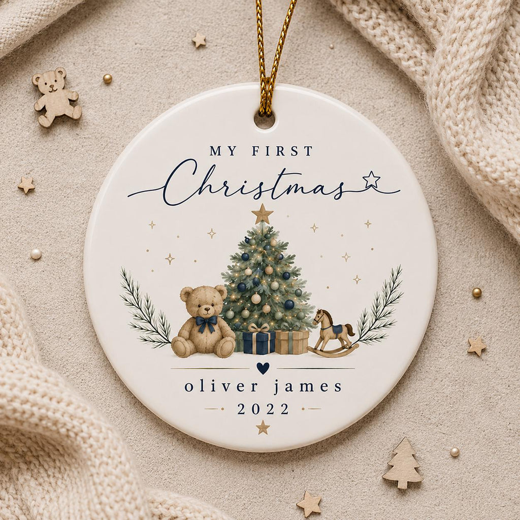 Baby Boy First Christmas Ornament, Baby’s First Christmas Keepsake, Custom Baby Ornament with Name, New Baby Gift