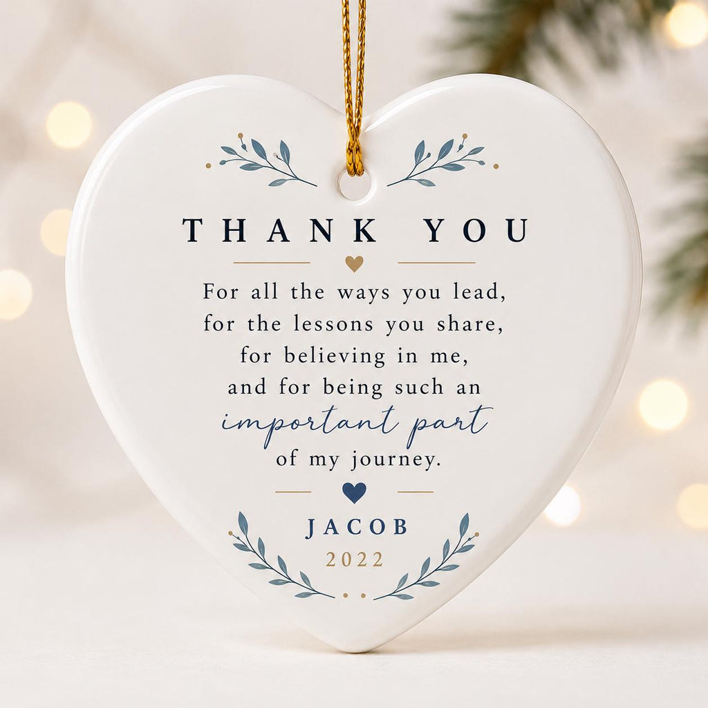 Thank You Ornament, Mentor Appreciation Gift, Teacher Christmas Ornament, Thank You Keepsake for Coach, Parent, or Mentor Ceramic Ornament
