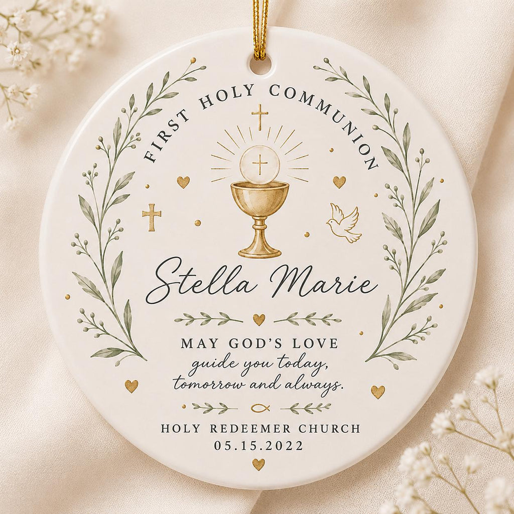 First Communion Ornament, Communion Keepsake Gift, Religious Ornament for Boy or Girl, Catholic Sacrament Gift, Christian Ceramic Ornament