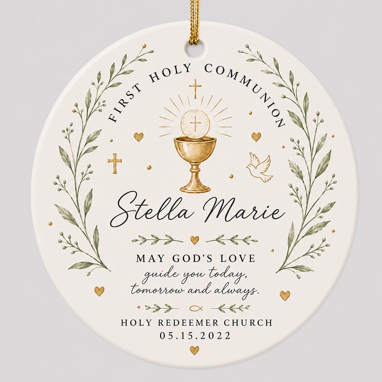 First Communion Ornament, Communion Keepsake Gift, Religious Ornament for Boy or Girl, Catholic Sacrament Gift, Christian Ceramic Ornament